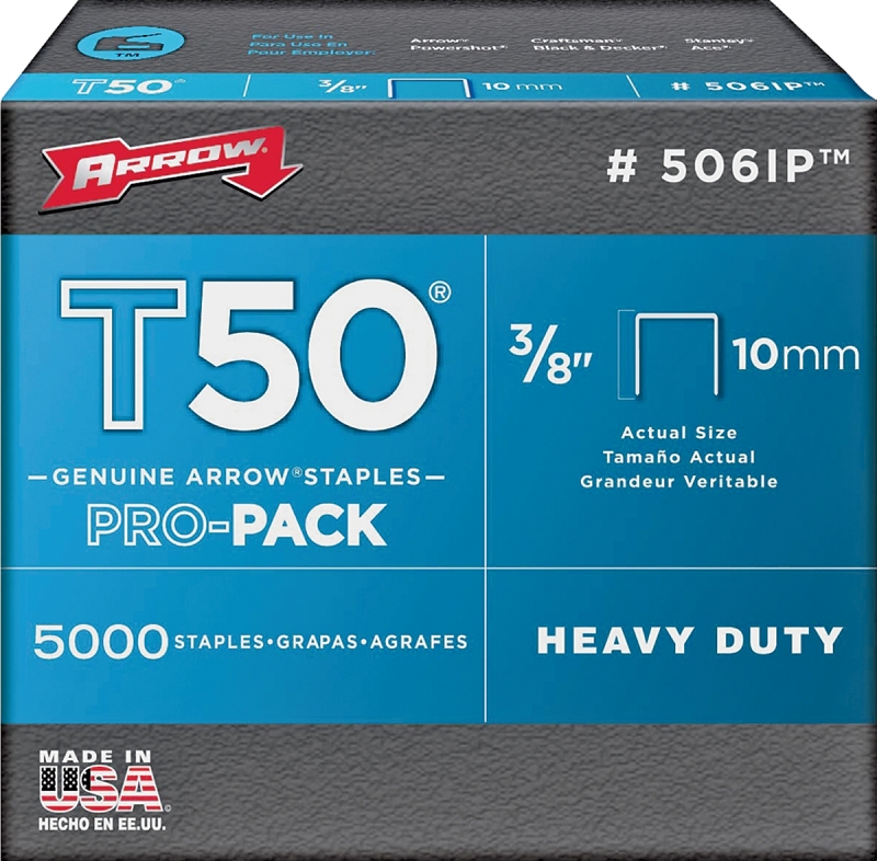 Arrow T50 Series 506IP Flat Crown Staple, 3/8 in W Crown, 3/8 in L Leg