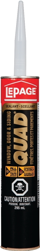 LePage QUAD VOC 1637365 Window, Door and Siding Sealant, Sand, 7 to 14 days Curing, 20 to 100 deg F, 295 mL
