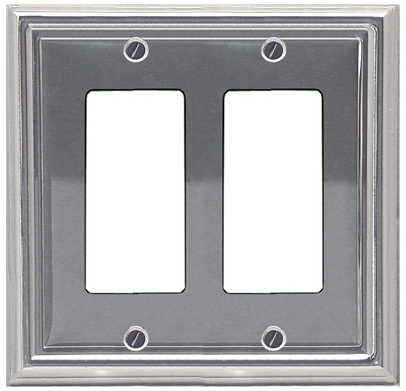 Atron 2-202 Series 2-202RR Switch Wallplate, Estate, Rocker, 2-Gang, Metal, Polished Chrome