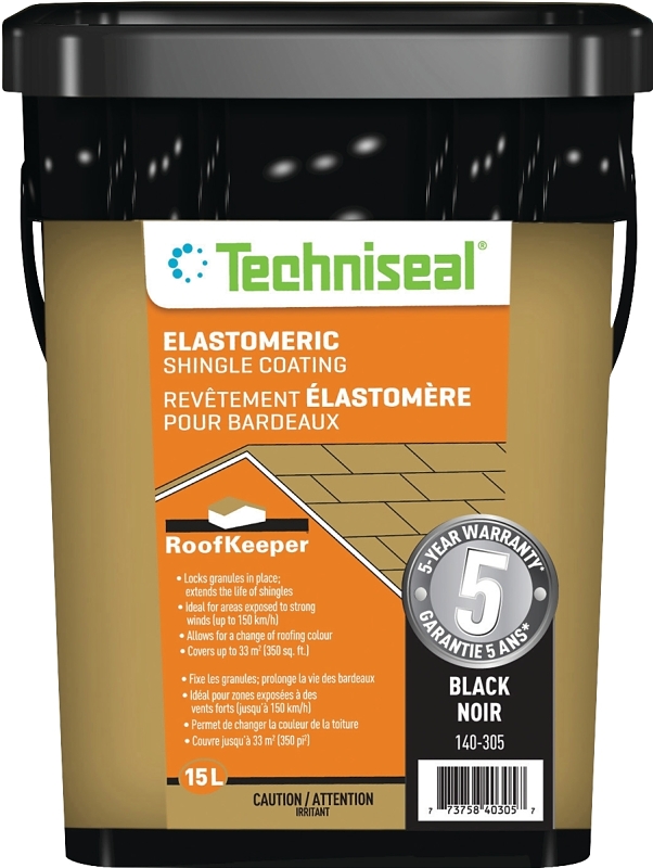 Techniseal RoofKeeper Series 140-305 Elastomeric Protective Coating, Black, 15 L, Black