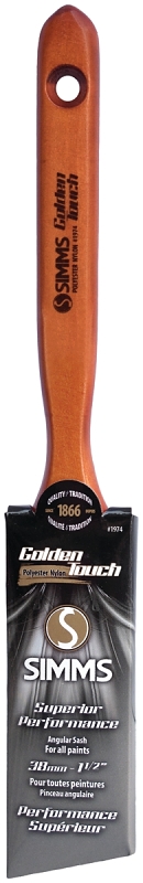 Simms 1974-38 Paint Brush, 1-1/2 in W, Angle Sash Brush, 2-1/8 in L Bristle, Nylon/Polyester Bristle