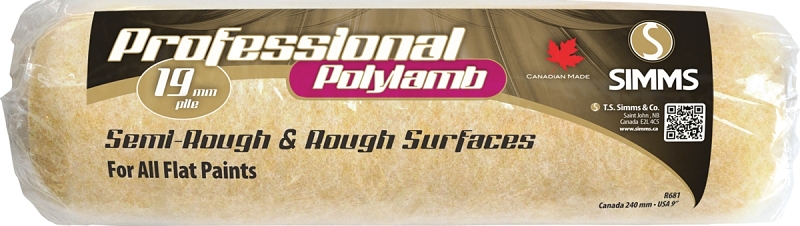 Simms R-681 Roller Cover, 3/4 in Thick Nap, 9-1/2 in L, Nylon/Polyester Cover