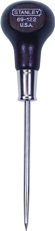 STANLEY 69-122 Scratch Awl, 3/16 in Dia Shank, 3-3/8 in L Shank, 6-1/16 in OAL, Knob Handle, Hardwood Handle