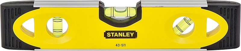 STANLEY 43-511 Torpedo Level, 9 in L, 3-Vial, 2-Hang Hole, Magnetic, Aluminum