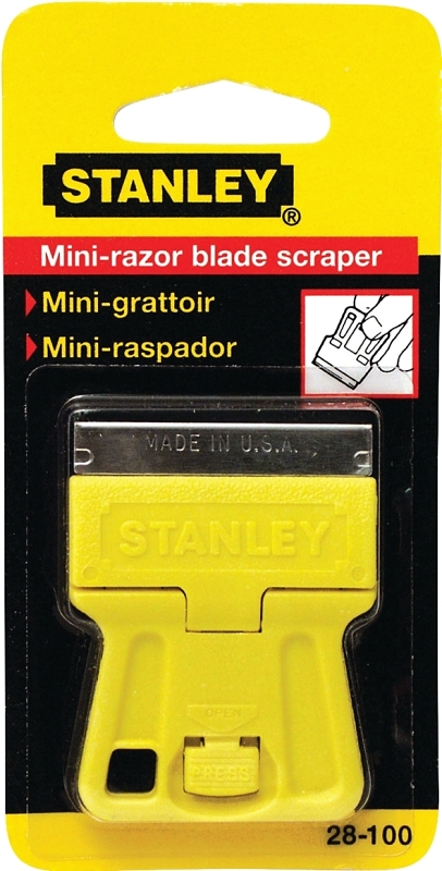 STANLEY 28-100 Razor Blade Scraper, 1-1/2 in W Blade, Single-Edge Blade, HCS Blade, Plastic Handle, 1-13/16 in OAL
