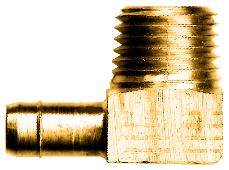Fairview 969-6BP Pipe Elbow, 90 deg Angle, 3/8 x 1/4 in, Barbx MNPT, Brass