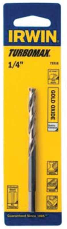 IRWIN 73316 Jobber Drill Bit, 1/4 in Dia, 4 in OAL, Spiral Flute, 1/4 in Dia Shank, 3-Flat Shank
