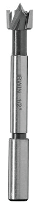 IRWIN 1966896/42908 Forstner Bit, 1/2 in Dia, 3-1/2 in OAL, 1-Flute, 3/8 in Dia Shank, Reduced Shank