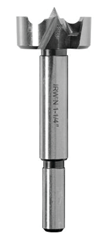 IRWIN 1966932/42920 Forstner Bit, 1-1/4 in Dia, 3-1/2 in OAL, 3/8 in Dia Shank, Reduced Shank