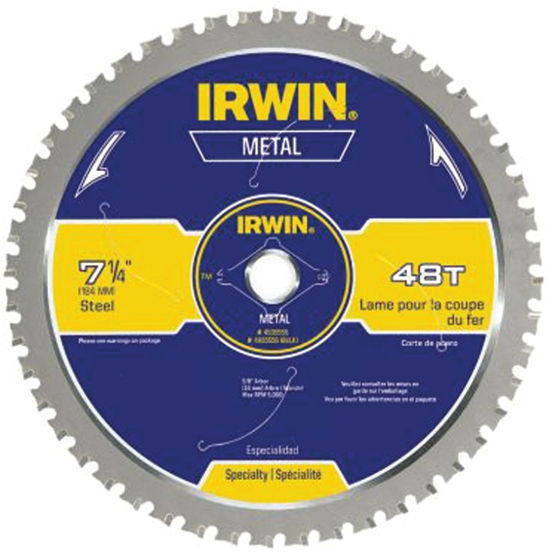 IRWIN 4935555 Blade, 7-1/4 in Dia, 5/8 in Arbor, 48-Teeth, Carbide Cutting Edge