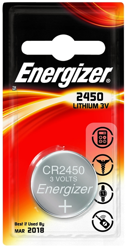 Energizer ECR2450BP Coin Cell Battery, 3 V Battery, 620 mAh, CR2450 Battery, Lithium, Manganese Dioxide