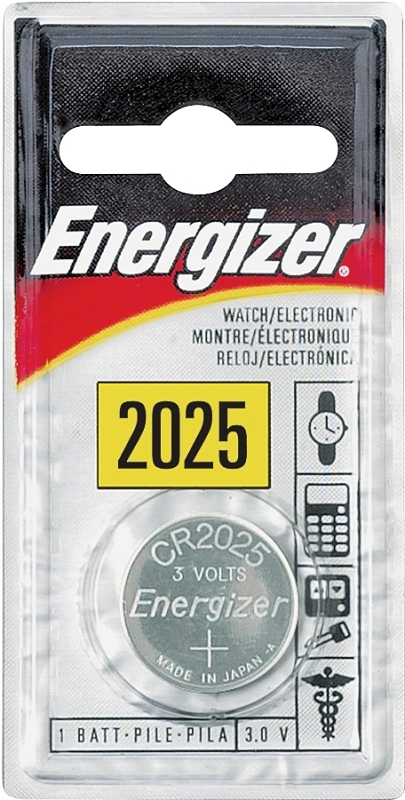 Energizer ECR2025BP Coin Cell Battery, 3 V Battery, 170 mAh, CR2025 Battery, Lithium, Manganese Dioxide