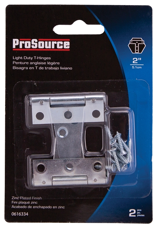 ProSource LTH-Z02-C2PS T-Hinge, Steel, Zinc, Fixed Pin, 180 deg Range of Motion, 16 (Pair) lb