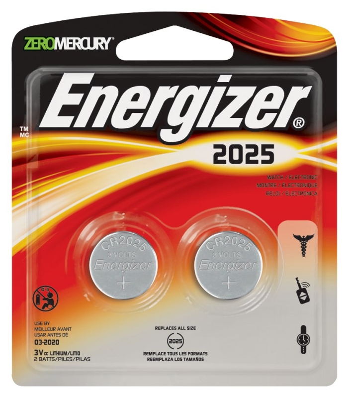 Energizer 2025BP-2N Coin Cell Battery, 3 V Battery, 163 mAh, Lithium-Ion