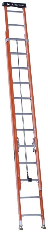 Louisville L-3022-24PT Extension Ladder, 286 in H Reach, 300 lb, 1-1/2 in D Step, Fiberglass, Orange