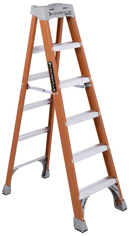 Louisville FS1506 Step Ladder, 125 in Max Reach H, 5-Step, 300 lb, Type IA Duty Rating, 3 in D Step, Fiberglass