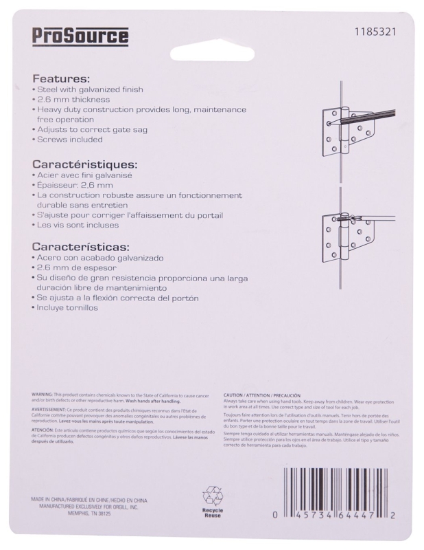 ProSource LR-182-PS Gate Hinge, Galvanized Steel, Galvanized, Fixed Pin, 180 deg Range of Motion, 46 (Pair) lb