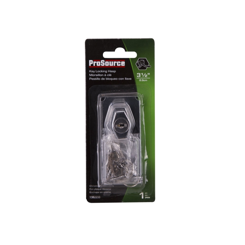 ProSource 807355-BC3L-PS Safety Hasp, 3-1/2 in L, 3-1/2 in W, Steel, Chrome