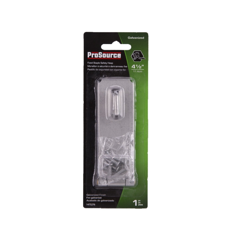 ProSource LR-132-BC3L-PS Safety Hasp, 4-1/2 in L, 4-1/2 in W, Steel, Galvanized, 7/16 in Dia Shackle, Fixed Staple