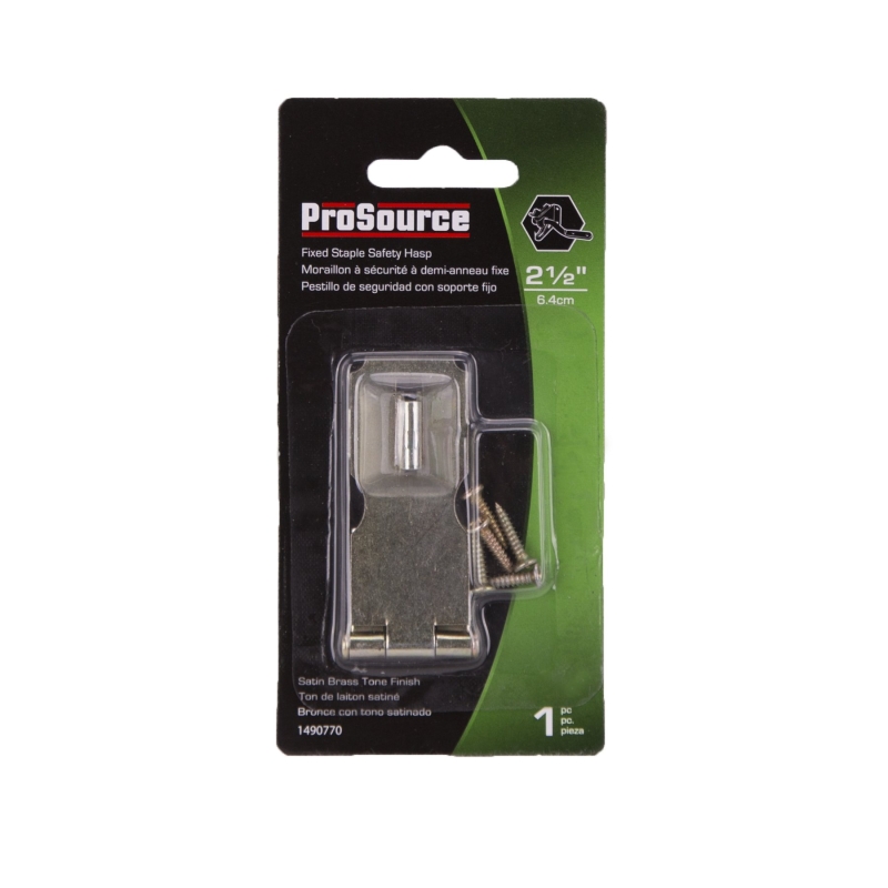 ProSource BH-7013L-PS Safety Hasp, 2-1/2 in L, 2-1/2 in W, Steel, Satin Brass, 9/32 Dia Shackle, Fixed Staple