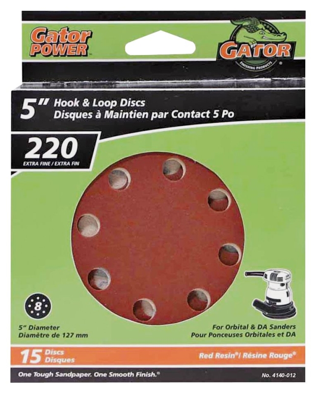 Gator 4140-012 Sanding Disc, 5 in Dia, 220 Grit, Extra Fine, Aluminum Oxide Abrasive, Vented