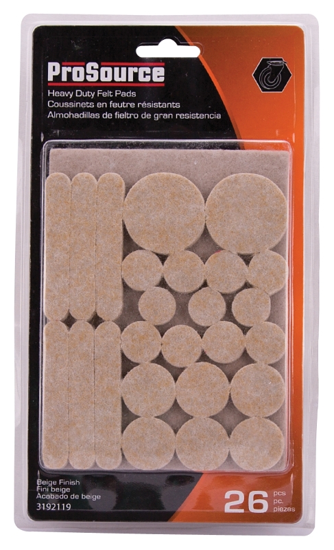 ProSource FE-50209-PS Furniture Pad, Felt Cloth, Beige, 4-1/2 x 6, 1/2, 1, 5/8, 3/4 and 2-3/4 x 1/2 in Dia