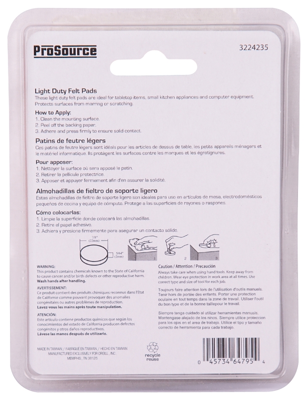 ProSource FE-50220-PS Furniture Pad, Felt Cloth, Brown, 7/8 in Dia, 5/64 in Thick, Round