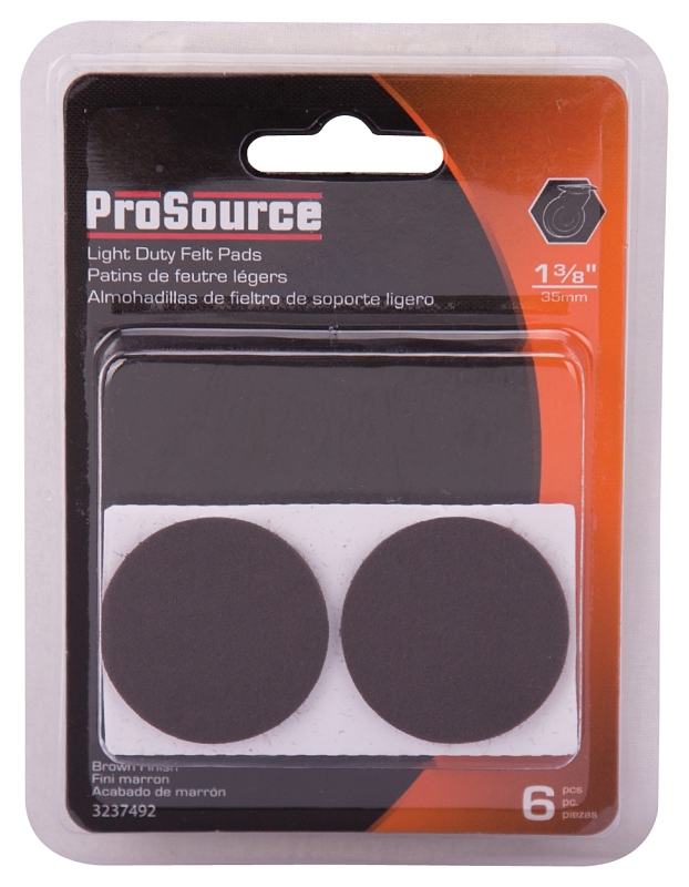 ProSource FE-50221-PS Furniture Pad, Felt Cloth, Brown, 1-3/8 in Dia, 5/64 in Thick, Round