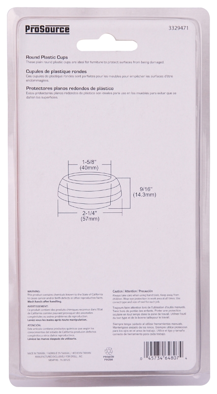 ProSource FE-50800-PS Furniture Glide, Plastic, Clear, Clear, 2-1/4 x 2-1/4 x 9/16 in Dimensions