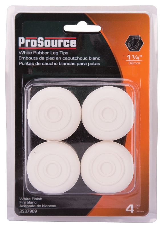 ProSource FE-50647-PS Furniture Leg Tip, Round, Rubber, White, 1-1/4 in Dia, 1-5/8 in H