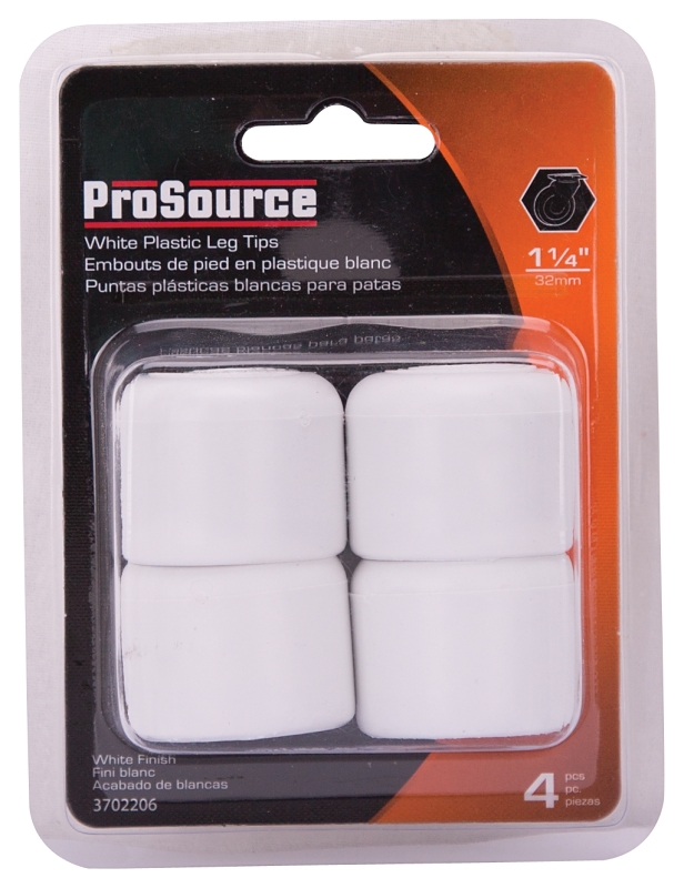 ProSource FE-50616-PS Furniture Leg Tip, Round, Plastic, White, 1-1/4 in Dia, 1-1/8 in H
