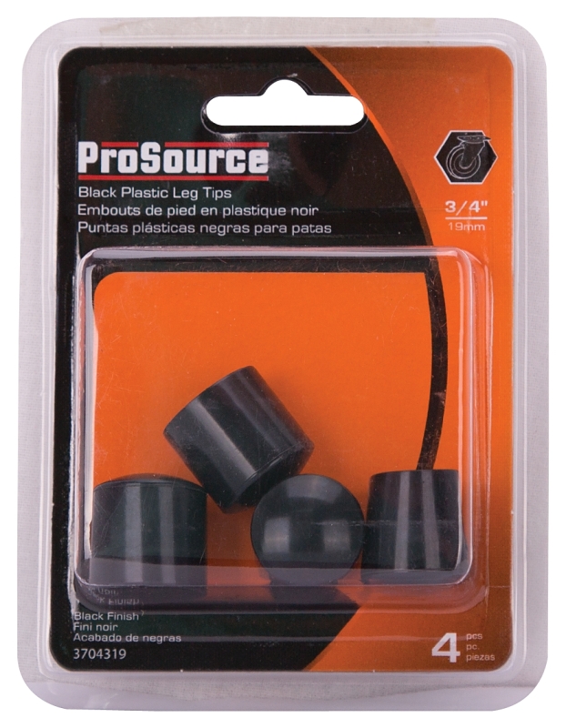 ProSource FE-50603-PS Furniture Leg Tip, Round, Plastic, Black, 3/4 in Dia, 3/4 in H