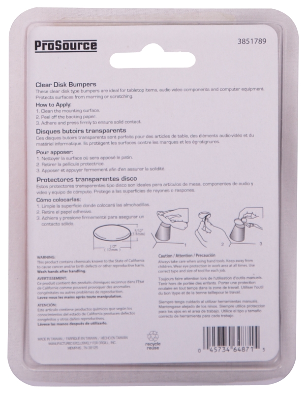 ProSource FE-50762B-PS Furniture Bumper Pad, 1/2 in, Disk, PU