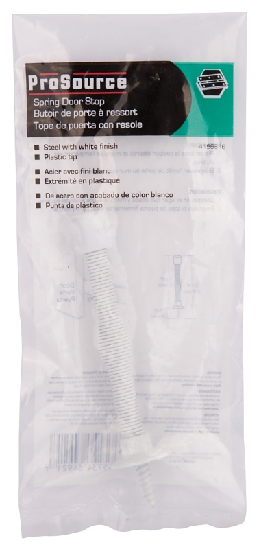 ProSource H61-Z018-PS Light-Duty Door Stop, 3/4" in Dia Base, 3 in Projection, Plastic & Steel, White