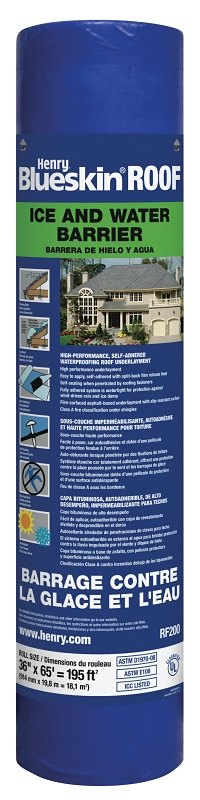 Henry HERF200916 Roofing Underlayment, 65 ft L, 3 ft W, Polyethylene, Blue