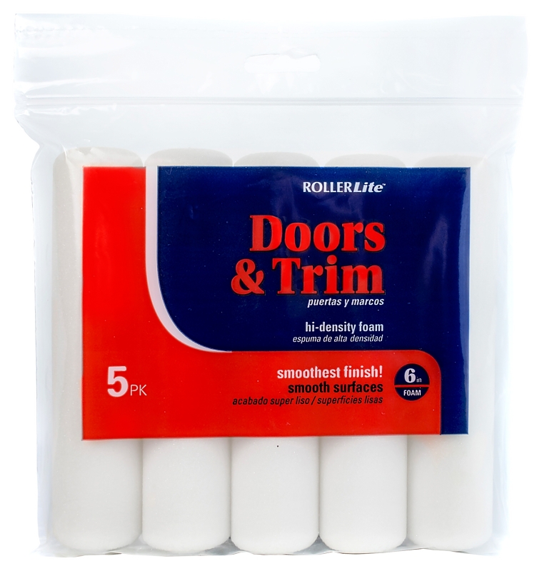 RollerLite 6FOAMQ-5 Mini Roller Cover Refill, White, 6 in L, Foam Cover, 5/PK