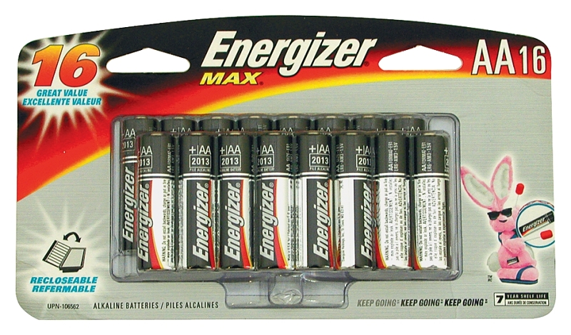 Energizer E91 E91LP-16 Battery, 1.5 V Battery, 2850 mAh, AA Battery, Alkaline, Manganese Dioxide, Zinc, Red