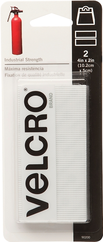 VELCRO Brand 90200 Fastener, 2 in W, 4 in L, Nylon, White, Rubber Adhesive
