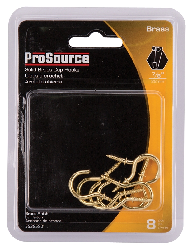 ProSource PH-122314-PS Cup Hook, 1/8 in Thread, 33 mm L, Brass, Brass Plated