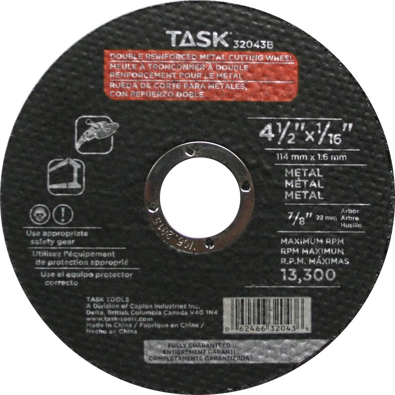 Task 32043B Cutting Wheel, 4-1/2 in Dia, 1/16 in Thick, 7/8 in Arbor