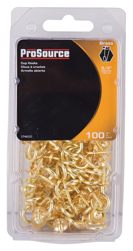 ProSource LR-390-PS Cup Hook, 5/16 in Opening, 3 mm Thread, 1-1/8 in L, Brass, Brass