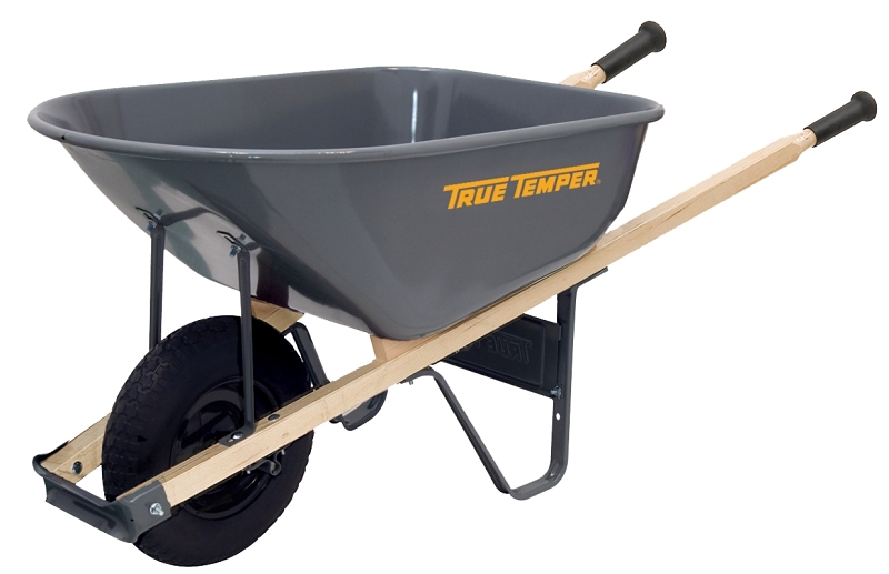 True Temper R6FF25 Wheelbarrow, 6 cu-ft Volume, Steel, 1-Wheel, 16 in Dia x 4 in W Wheel