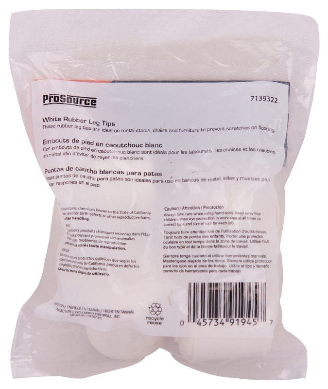 ProSource FE-50643-B Furniture Leg Tip, Round, Rubber, White, 3/4 in Dia, 0.76 in H