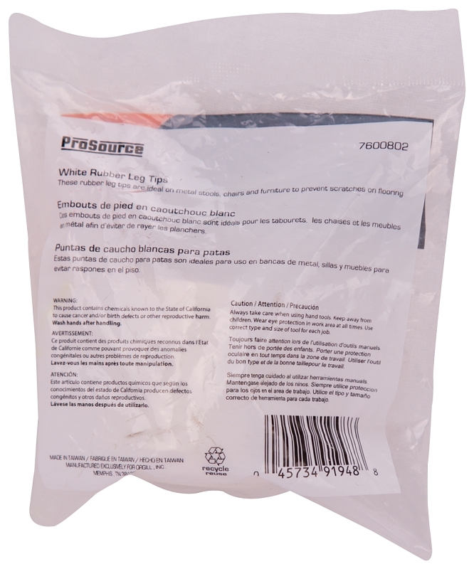 ProSource FE-50646-B Furniture Leg Tip, Round, Rubber, White, 1-1/8 in Dia, 1.6 in H