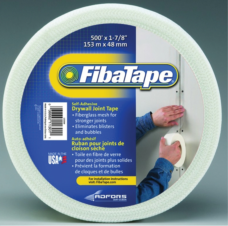 Adfors FibaTape FDW6756-U Standard Drywall Tape, 500 ft L, 1-7/8 in W, White