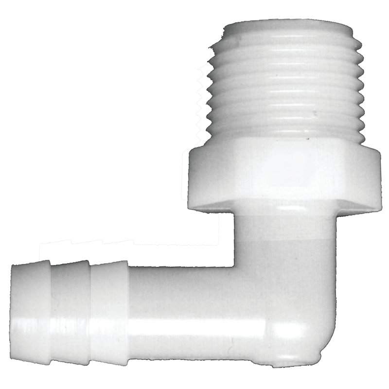 Fairview 539-8DP 90 deg Elbow, 1/2 in, Hose Barb, 1/2 in, MPT, 250 psi Pressure, Nylon