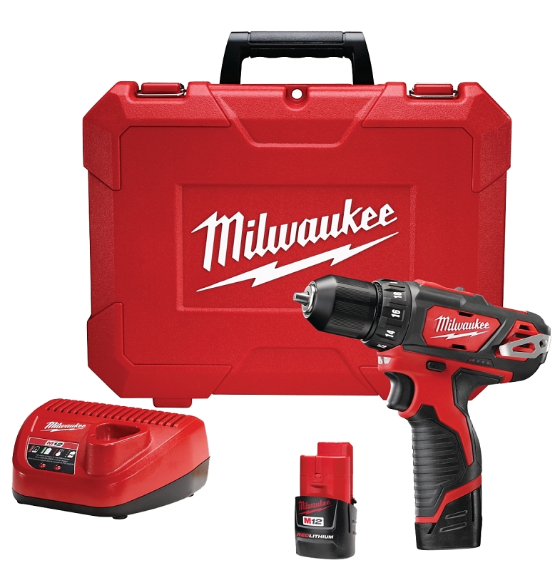 Milwaukee 2407-22 Drill/Driver Kit, Battery Included, 12 V, 1.5 Ah, 3/8 in Chuck, Keyless Chuck