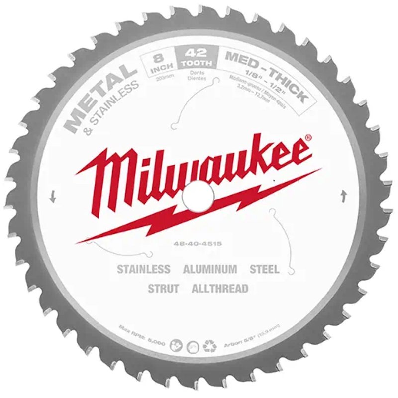 Milwaukee 48-40-4515 Circular Saw Blade, 8 in Dia, 5/8 in Arbor, 42-Teeth, Cermet Cutting Edge
