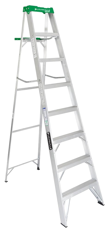 Louisville AS4000 Series AS4008 Step Ladder, 7-Step, 225 lb, Type II Duty Rating, 3 in D Step, Aluminum