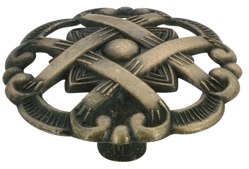 Richelieu BP37700AE Cabinet Knob, 25/32 in Projection, Traditional, 1-15/32 in Dia, Metal, Antique English